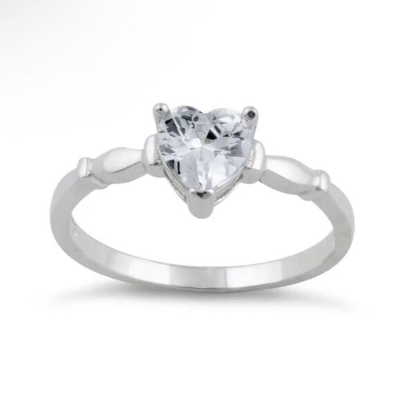 Sterling Silver Heart Cut CZ Engagement Ring Romantic Twist Design New - Picture 2 of 5